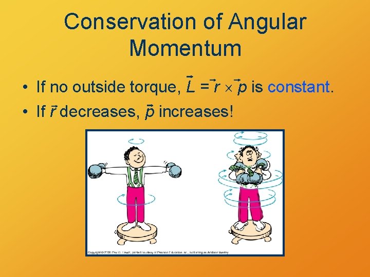 Conservation of Angular Momentum • If no outside torque, L = r p is