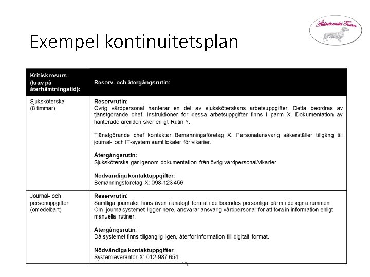 Exempel kontinuitetsplan 13 