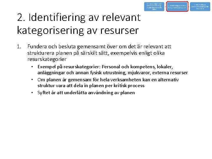 2. Identifiering av relevant kategorisering av resurser 1. Fundera och besluta gemensamt över om