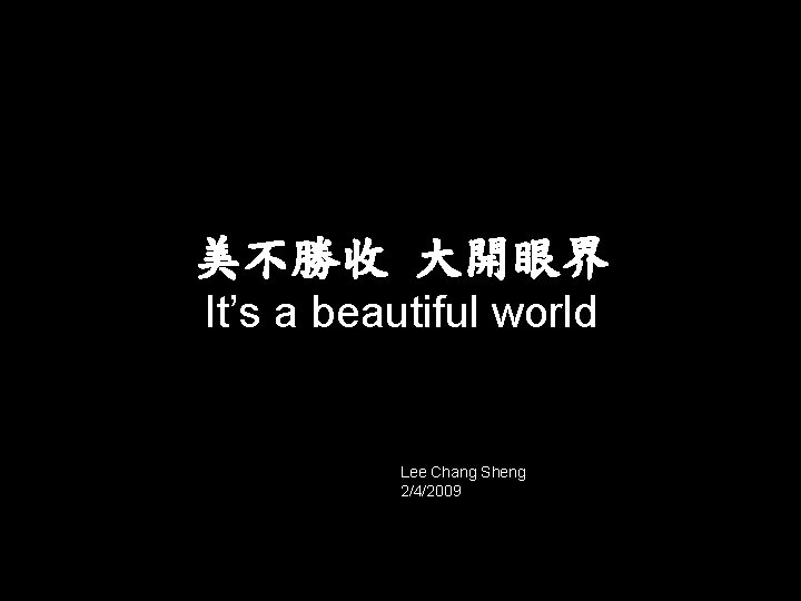 美不勝收 大開眼界 It’s a beautiful world Lee Chang Sheng 2/4/2009 