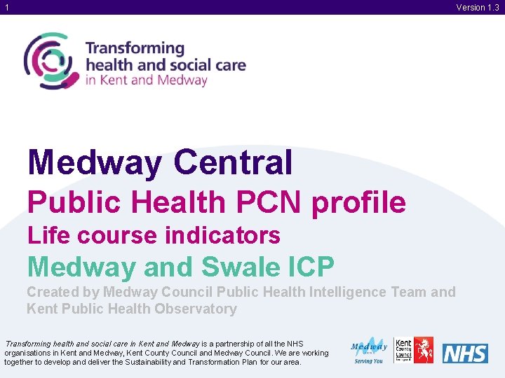 1 Version 1. 3 Medway Central Public Health PCN profile Life course indicators Medway