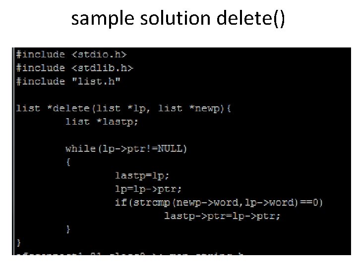 sample solution delete() 
