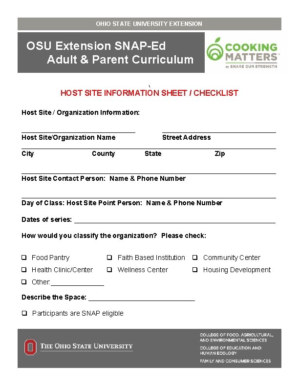 OHIO STATE UNIVERSITY EXTENSION Title OSU Extension SNAP-Ed Adult & Parent Curriculum Document Sub