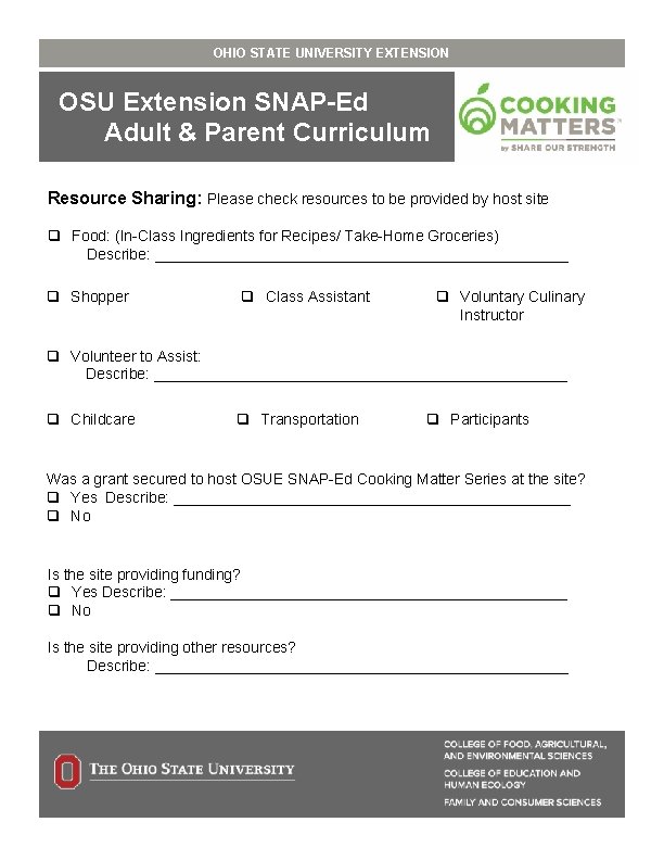 OHIO STATE UNIVERSITY EXTENSION Title OSU Extension SNAP-Ed Adult & Parent Curriculum Document Sub