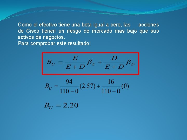 Como el efectivo tiene una beta igual a cero, las acciones de Cisco tienen