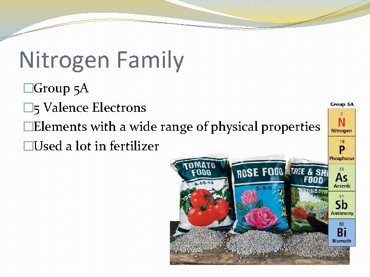 Nitrogen Family �Group 5 A � 5 Valence Electrons �Elements with a wide range