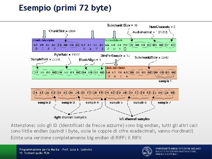 Esempio (primi 72 byte) Attenzione: solo gli ID (identificati da frecce azzurre) sono big Esempio (primi 72 byte) Attenzione: solo gli ID (identificati da frecce azzurre) sono big