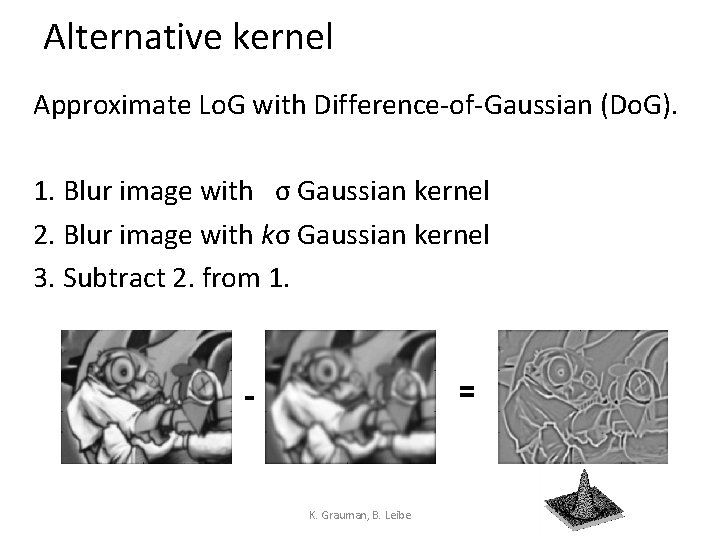 Alternative kernel Approximate Lo. G with Difference-of-Gaussian (Do. G). 1. Blur image with σ