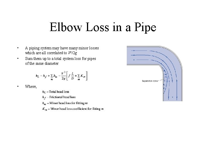 Elbow Loss in a Pipe • • • A piping system may have many