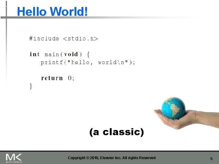 Hello World! (a classic) Copyright © 2010, Elsevier Inc. All rights Reserved 5 