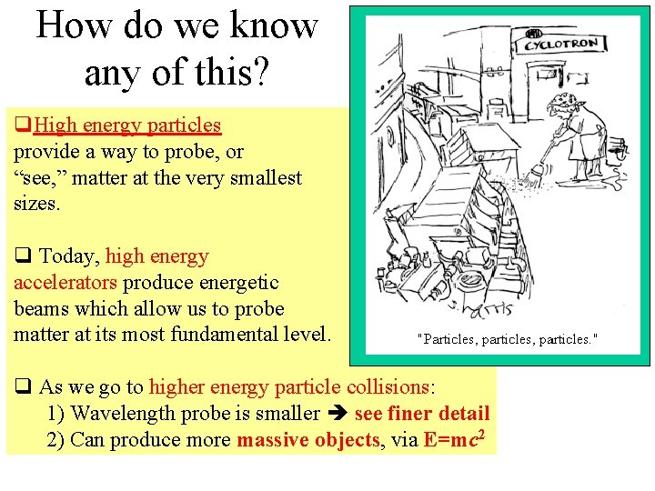 How do we know any of this? q. High energy particles provide a way