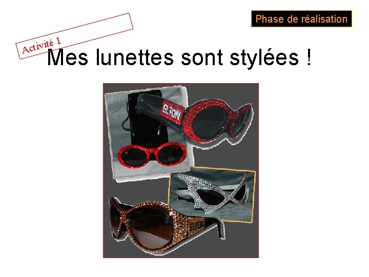 Phase de réalisation ité v i t c A 1 Mes lunettes sont stylées