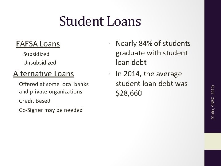 FAFSA Loans Subsidized Unsubsidized Alternative Loans Offered at some local banks and private organizations