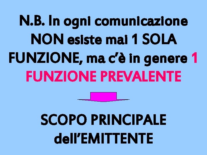 N. B. In ogni comunicazione NON esiste mai 1 SOLA FUNZIONE, ma c’è in