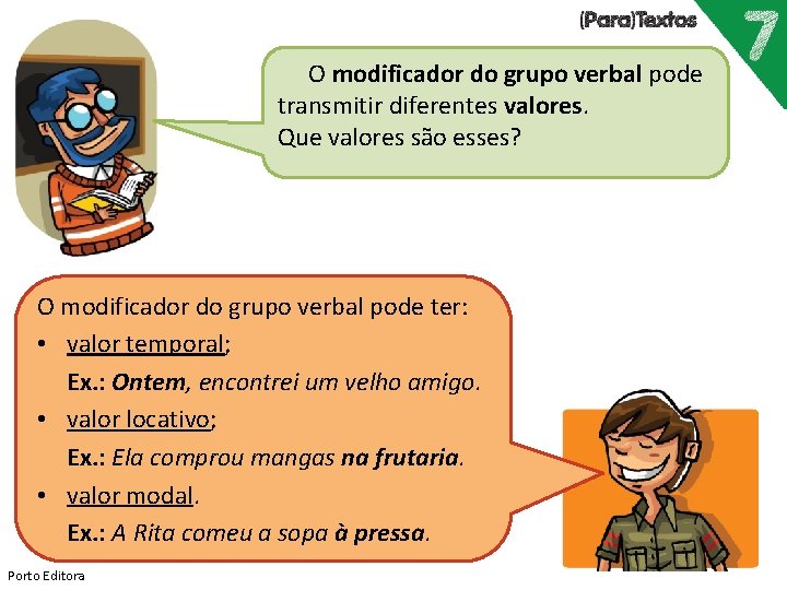 O modificador do grupo verbal pode transmitir diferentes valores. Que valores são esses? O