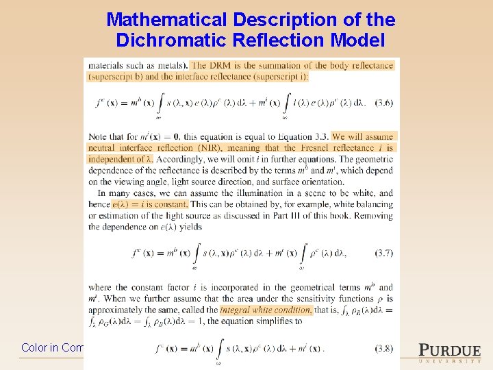 Mathematical Description of the Dichromatic Reflection Model Color in Computer Vision – 2019 