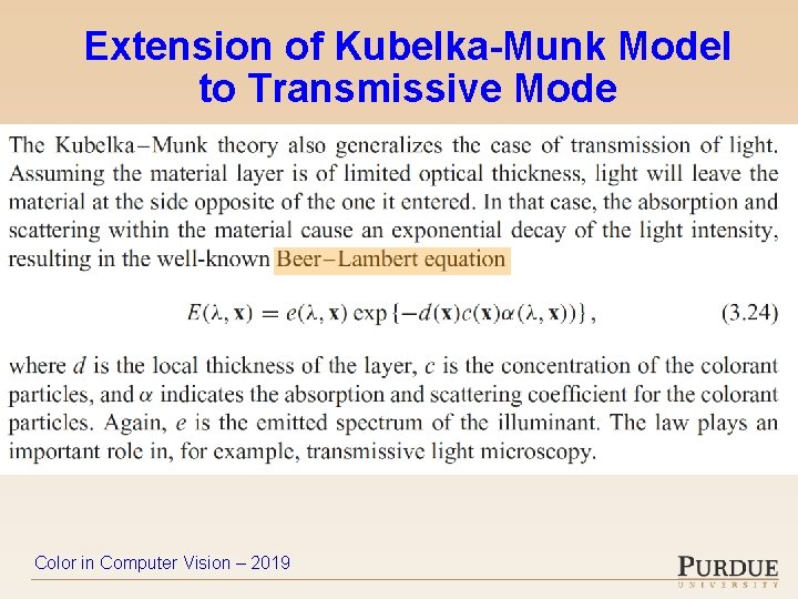 Extension of Kubelka-Munk Model to Transmissive Mode Color in Computer Vision – 2019 