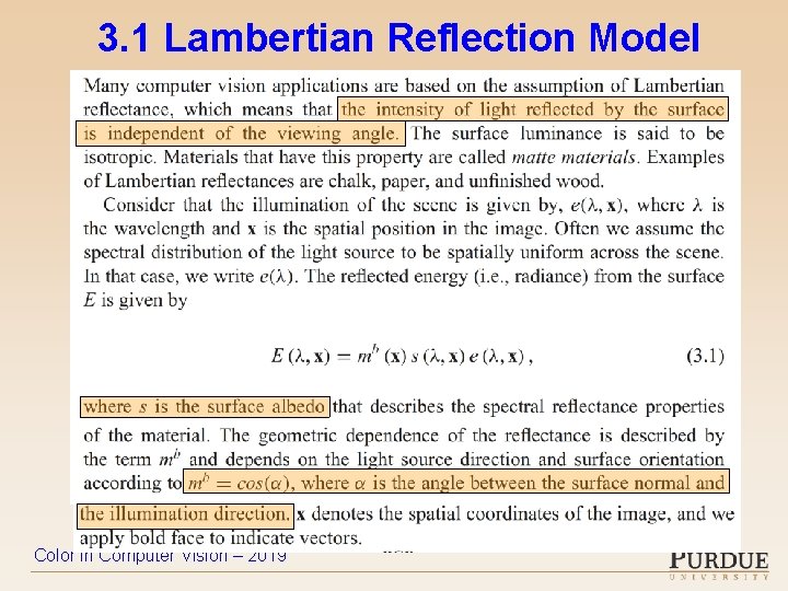 3. 1 Lambertian Reflection Model Color in Computer Vision – 2019 