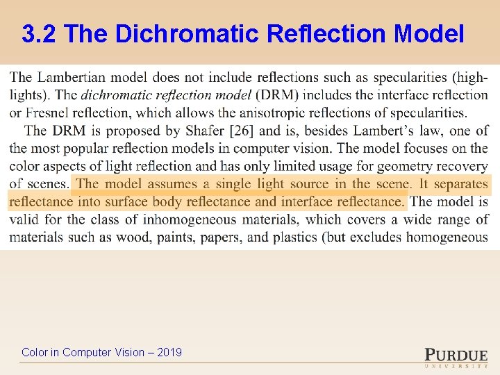 3. 2 The Dichromatic Reflection Model Color in Computer Vision – 2019 