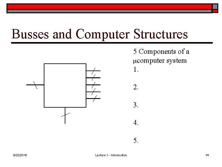 Busses and Computer Structures 5 Components of a mcomputer system 1. 2. 3. 4. Busses and Computer Structures 5 Components of a mcomputer system 1. 2. 3. 4.