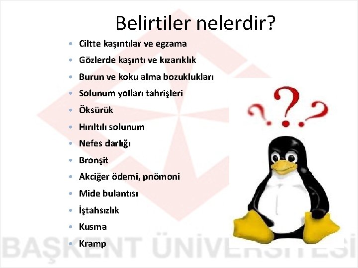  Belirtiler nelerdir? • Ciltte kaşıntılar ve egzama • Gözlerde kaşıntı ve kızarıklık •