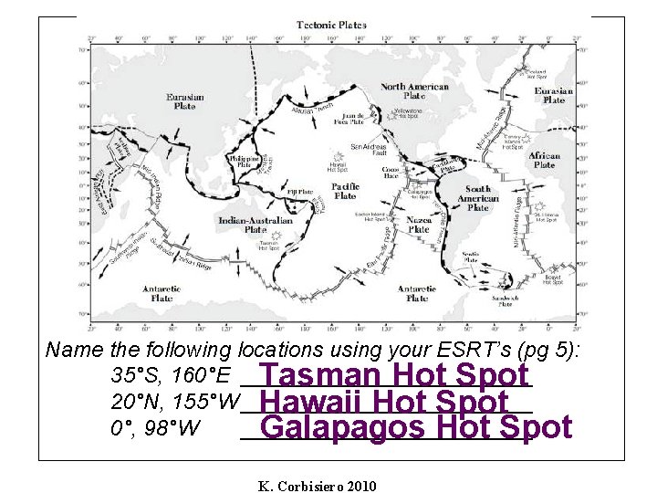 Name the following locations using your ESRT’s (pg 5): 35°S, 160°E ____________ Tasman Hot