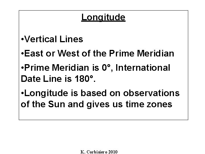 Longitude • Vertical Lines • East or West of the Prime Meridian • Prime