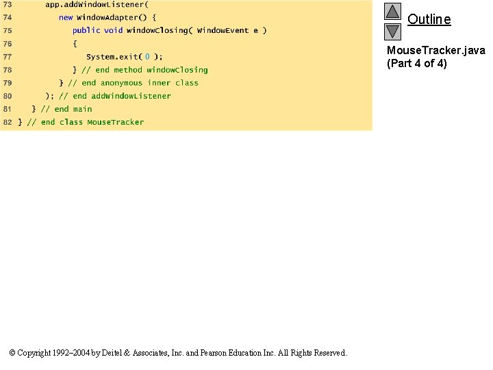 Outline Mouse. Tracker. java (Part 4 of 4) © Copyright 1992– 2004 by Deitel