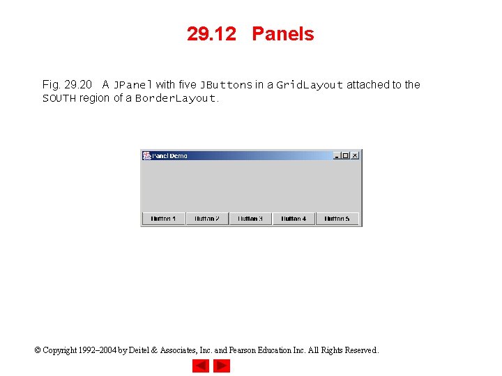 29. 12 Panels Fig. 29. 20 A JPanel with five JButtons in a Grid.