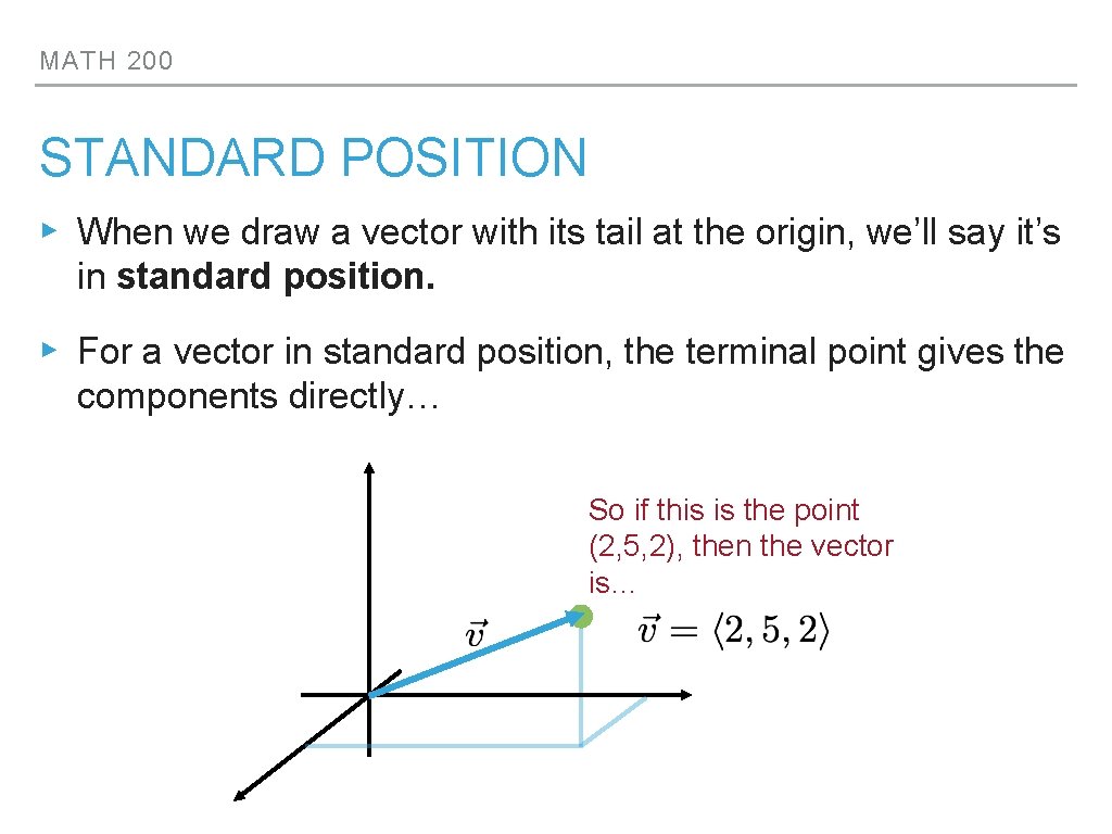 MATH 200 STANDARD POSITION ▸ When we draw a vector with its tail at