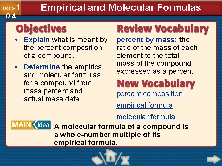 1 0. 4 SECTION Empirical and Molecular Formulas • Explain what is meant by