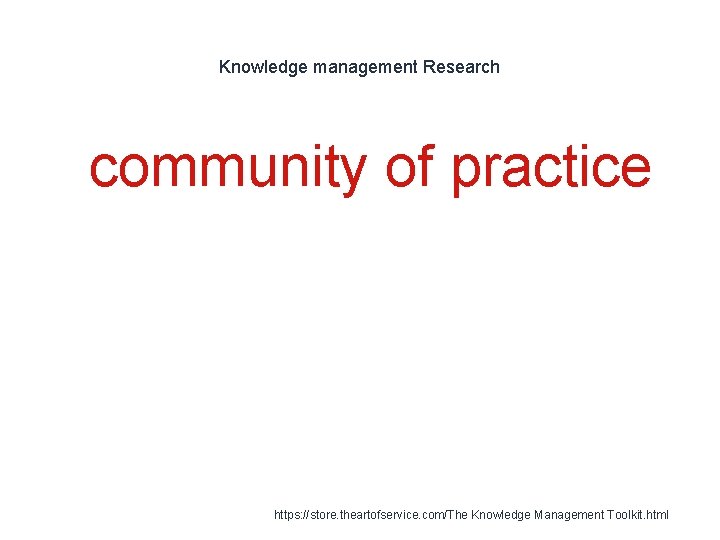Knowledge management Research 1 community of practice https: //store. theartofservice. com/The Knowledge Management Toolkit.