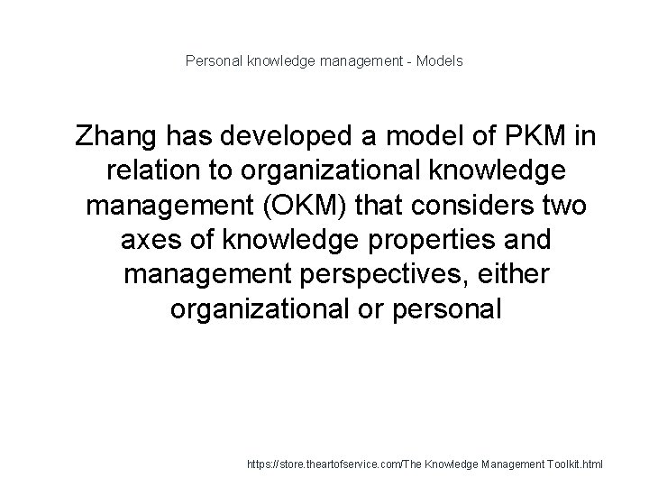 Personal knowledge management - Models 1 Zhang has developed a model of PKM in