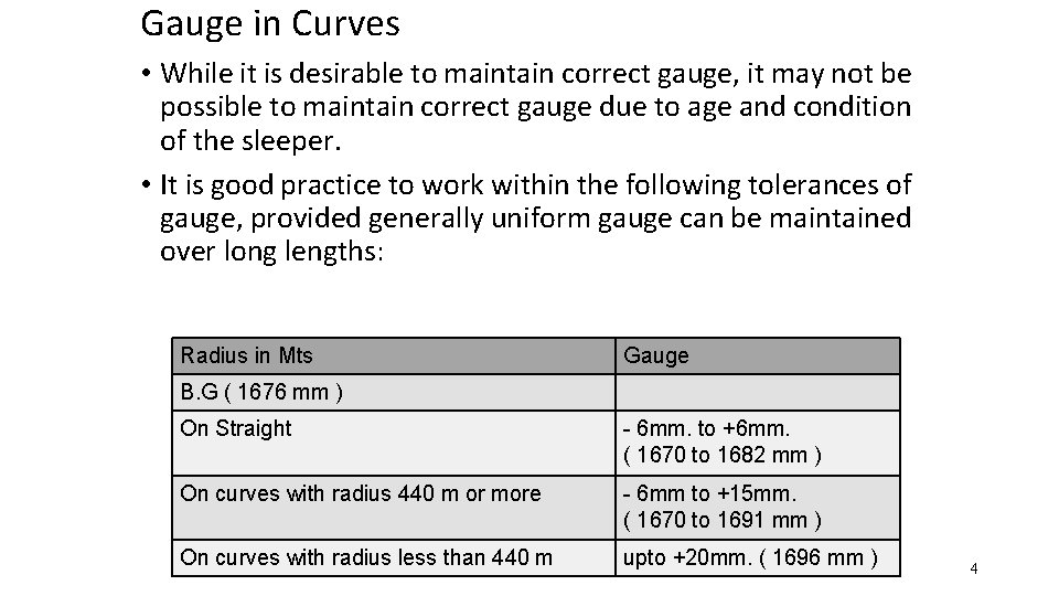 Gauge in Curves • While it is desirable to maintain correct gauge, it may