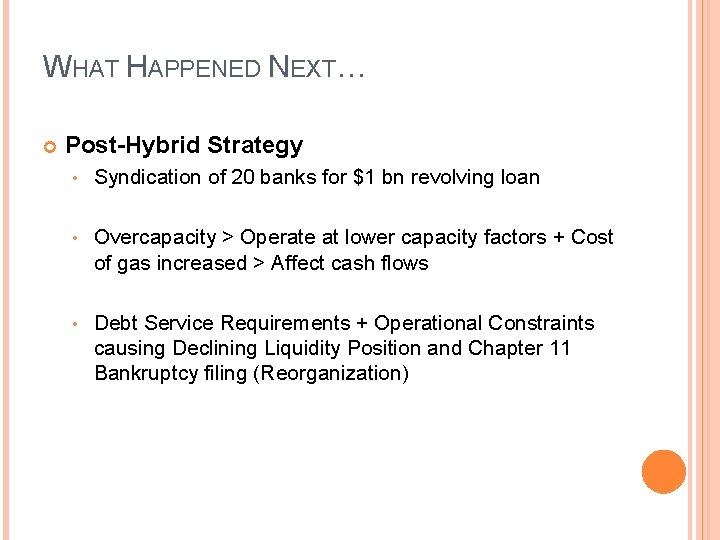 WHAT HAPPENED NEXT… Post-Hybrid Strategy • Syndication of 20 banks for $1 bn revolving