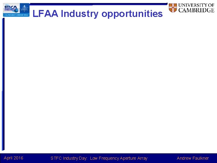 LFAA Industry opportunities April 2016 STFC Industry Day: Low Frequency Aperture Array Andrew Faulkner