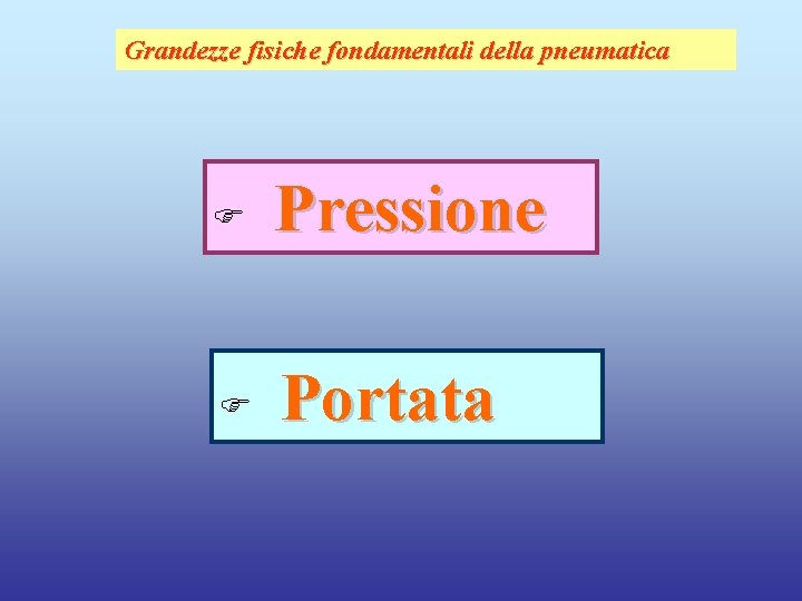 Grandezze fisiche fondamentali della pneumatica F Pressione F Portata 