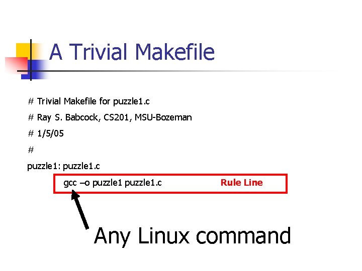 A Trivial Makefile # Trivial Makefile for puzzle 1. c # Ray S. Babcock,