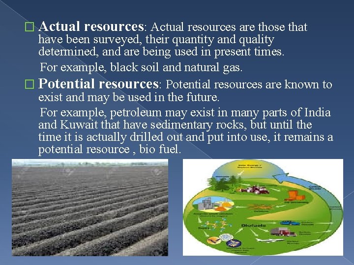 � Actual resources: Actual resources are those that have been surveyed, their quantity and