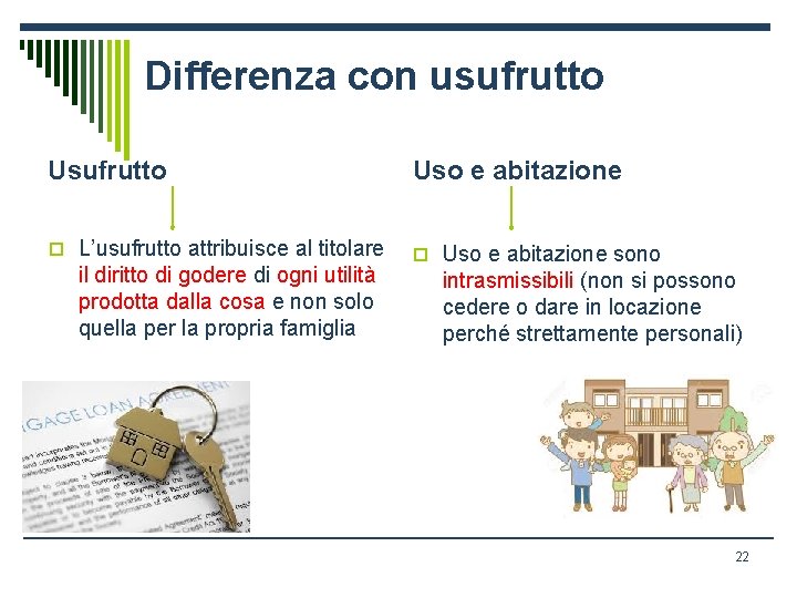 Differenza con usufrutto Uso e abitazione o L’usufrutto attribuisce al titolare o Uso e