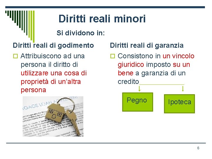 Diritti reali minori Si dividono in: Diritti reali di godimento Diritti reali di garanzia