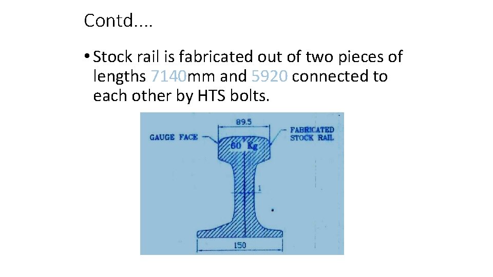 Contd. . • Stock rail is fabricated out of two pieces of lengths 7140 Contd. . • Stock rail is fabricated out of two pieces of lengths 7140