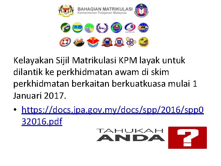 Kelayakan Sijil Matrikulasi KPM layak untuk dilantik ke perkhidmatan awam di skim perkhidmatan berkaitan Kelayakan Sijil Matrikulasi KPM layak untuk dilantik ke perkhidmatan awam di skim perkhidmatan berkaitan