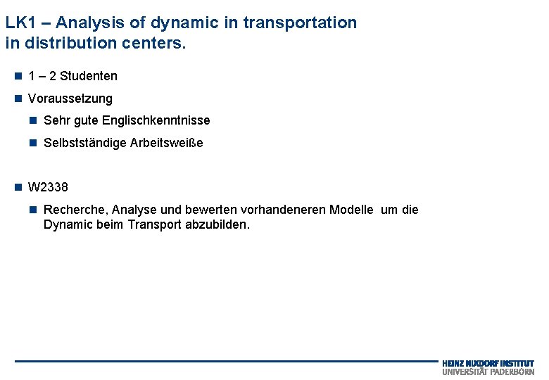LK 1 – Analysis of dynamic in transportation in distribution centers. 1 – 2