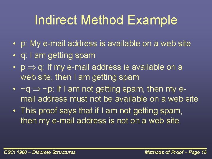 Indirect Method Example • p: My e-mail address is available on a web site