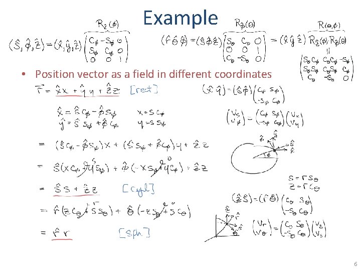 Example • Position vector as a field in different coordinates 6 