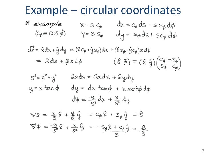 Example – circular coordinates 9 