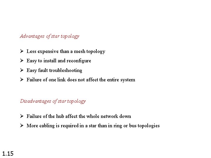 Advantages of star topology Ø Less expensive than a mesh topology Ø Easy to
