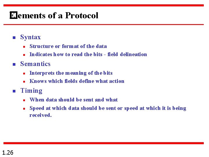 Elements of a Protocol � n Syntax n n n Semantics n n n