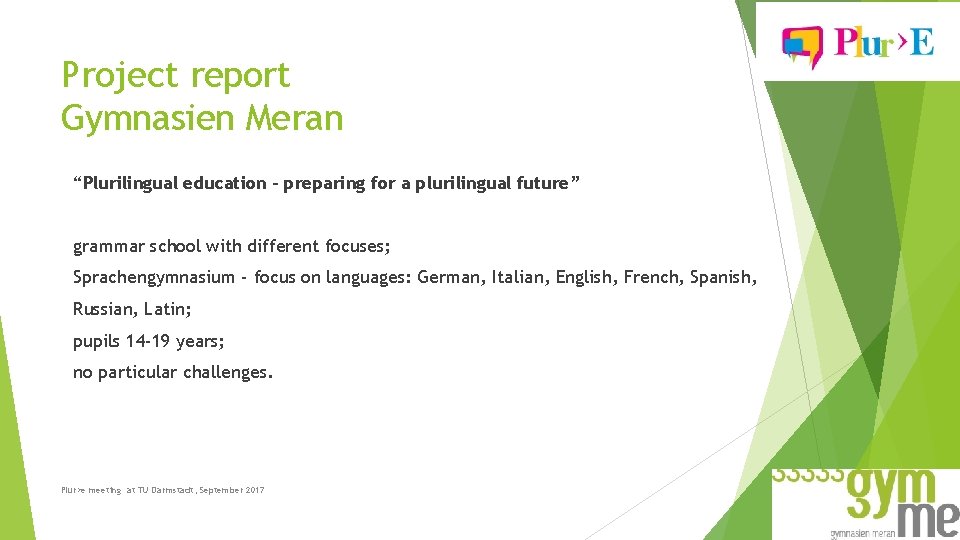 Project report Gymnasien Meran “Plurilingual education – preparing for a plurilingual future” grammar school